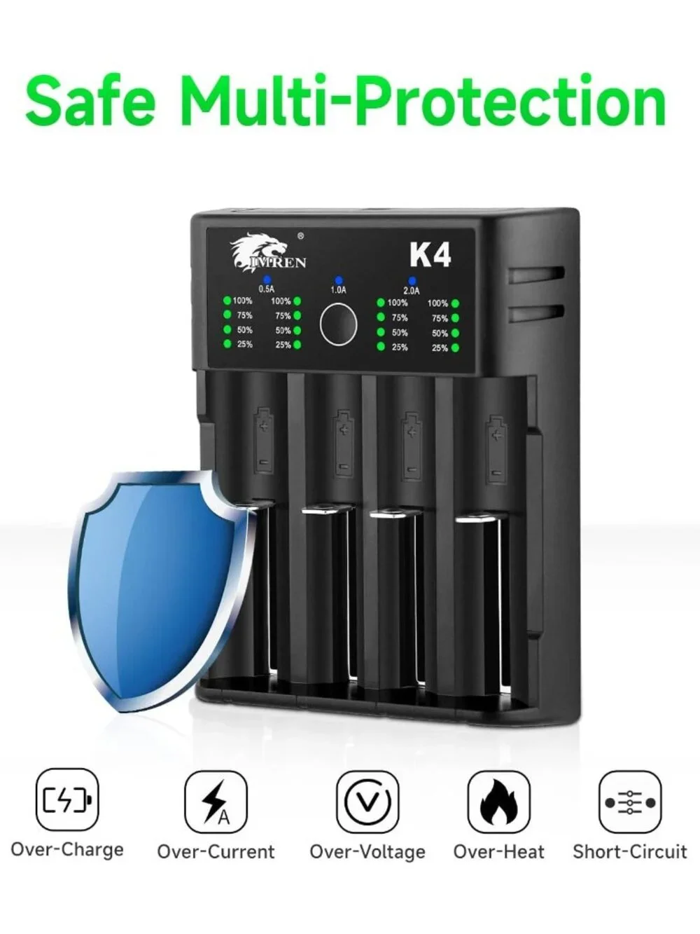 4-Bay USB-C Battery Charger for 18650, 21700, Li-ion & NiMH Rechargeable